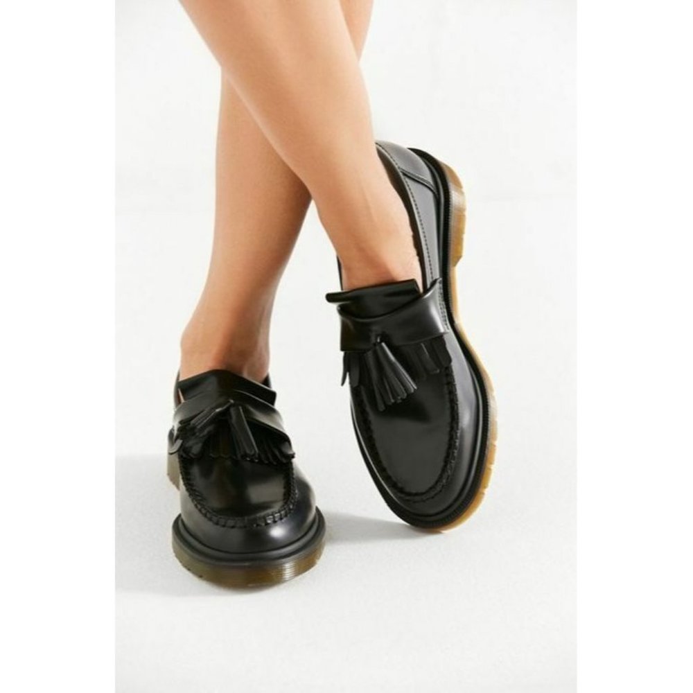 Doc Martens Adrian Black Leather Tassle Loafers Mens Size 6 38 Womens 7